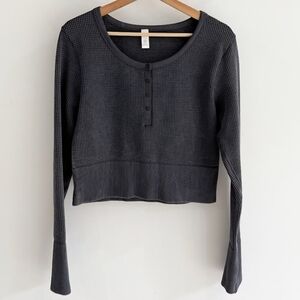 Aerie Waffle Knit Cropped Henley Long Sleeve Sweater Size XL